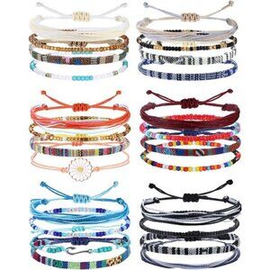 24 Pieces Waterproof String Bracelets for Women Surfer Wave Boho